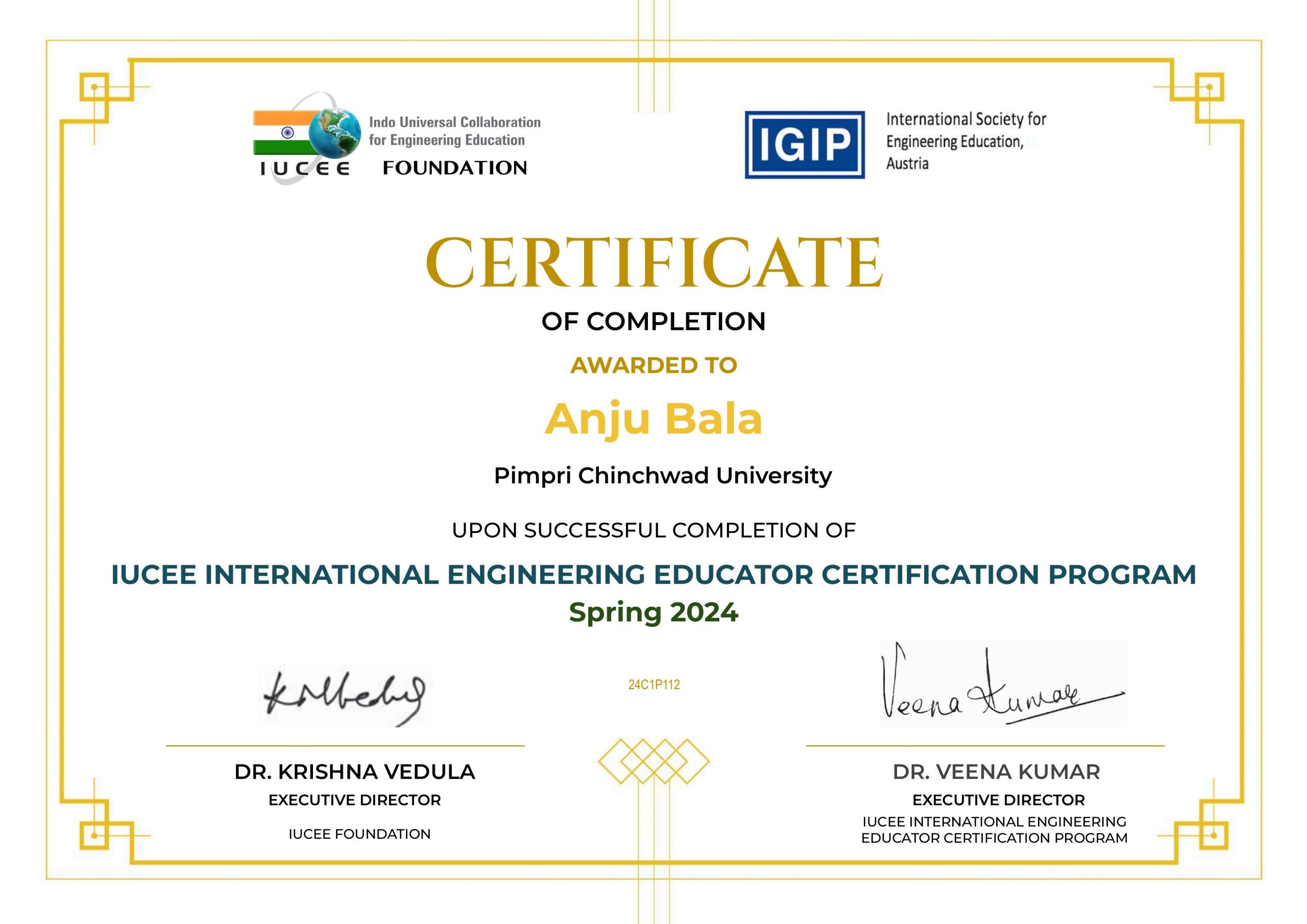 IUCEE International Engineering Educator Certification Program (2024)